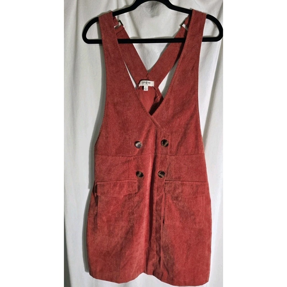 Umgee Burnt orange corduroy overalls faux wrap dress sz Large